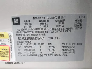 2014 Buick Enclave Leather with VIN 5GAKRBKD3EJ262561, listed as a IAAI auction lot 41972245 with 225,583 mi miles and . Bid and sale history available at DreamBid. Image 9.