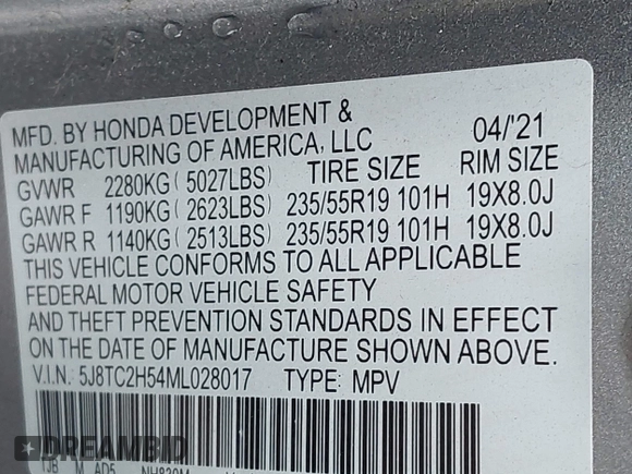 2021 Acura RDX w/Technology Package with VIN 5J8TC2H54ML028017, listed as a IAAI auction lot 42002171 with Not Provided miles. Bid and sale history available at carsss.com. Image 9.