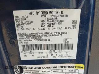 2013 Ford F-150 XL with VIN 1FTFW1CF0DKF09613, listed as a IAAI auction lot 42416505 with 102,413 mi miles and . Bid and sale history available at DreamBid. Image 9.