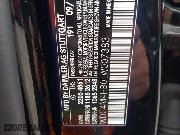 2020 Mercedes-Benz GLB with VIN WDC4M4HB0LW007383, listed as a Copart auction lot 67583512 with 42,480 mi miles. Bid and sale history available at carsss.com. Image 13.