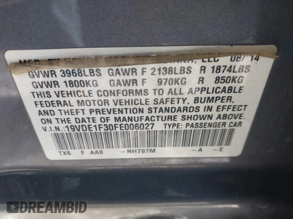 2015 Acura ILX with VIN 19VDE1F30FE006027, listed as a IAAI auction lot 41556706 with 1 mi miles. Bid and sale history available at carsss.com. Image 9.