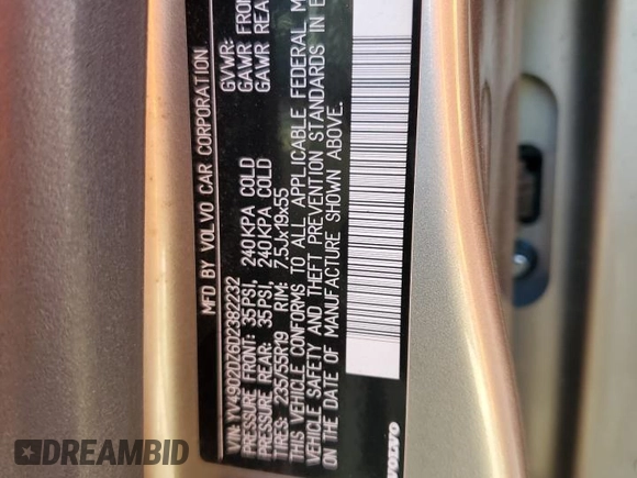 2013 Volvo XC60 T6 with VIN YV4902DZ6D2382232, listed as a Copart auction lot 55960605 with 150,406 mi miles and Salvage title. Bid and sale history available at DreamBid. Image 14.