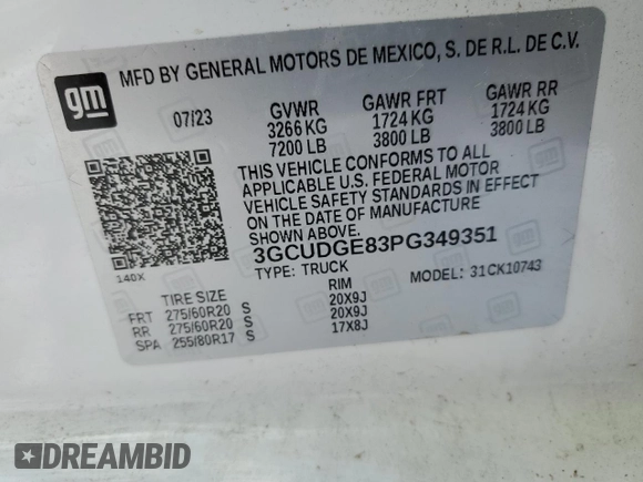 2023 Chevrolet Silverado 1500 LTZ with VIN 3GCUDGE83PG349351, listed as a Copart auction lot 42581085 with 25,034 mi miles and Salvage Title. Bid and sale history available at carsss.com. Image 12.