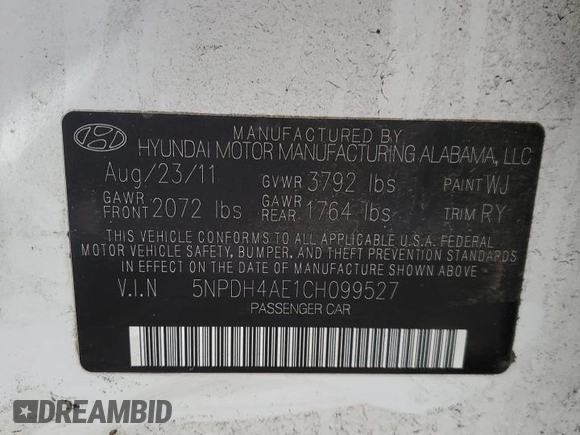 2012 Hyundai Elantra Limited z VIN 5NPDH4AE1CH099527, wystawiony jako Copart lot #58546635 z przebiegiem 153 363 mil mil oraz Czysty tytuł • Clean title. Historia ofert i sprzedaży dostępna na DreamBid. Obrazek 12.