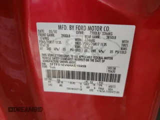 2010 Ford F-150 XL with VIN 1FTFX1EV4AKE15909, listed as a Copart auction lot 58553515 with 126,257 mi miles and Salvage title. Bid and sale history available at DreamBid. Image 12.
