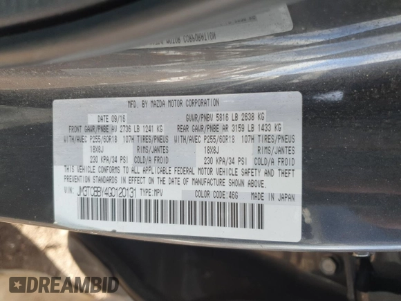 2016 Mazda CX-9 Sport with VIN JM3TCBBY4G0120131, listed as a Copart auction lot 45278085 with 83,619 mi miles and Clean Title. Bid and sale history available at carsss.com. Image 13.