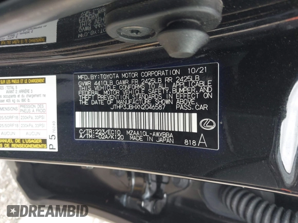 2022 Lexus UX 200 with VIN JTHP3JBHXN2046587, listed as a IAAI auction lot 42378996 with 32,000 mi miles and . Bid and sale history available at DreamBid. Image 9.