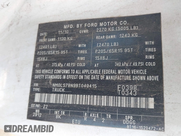 2011 Ford Transit Connect XLT с VIN NM0LS7BN9BT049415, выставлен на аукционе IAAI как лот 42475862 с пробегом 158 861 миль миль и . История ставок и продаж доступна на DreamBid. Изображение 9.