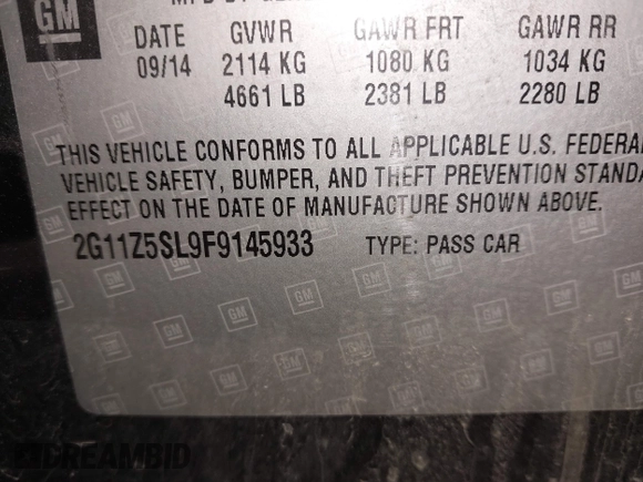 2015 Chevrolet Impala LS with VIN 2G11Z5SL9F9145933, listed as a IAAI auction lot 41883103 with 145,189 mi miles and . Bid and sale history available at DreamBid. Image 9.