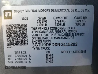 2022 GMC Sierra 1500 Limited SLT with VIN 3GTU9DEDXNG115203, listed as a Copart auction lot 75834754 with 16,994 mi miles and Salvage Title. Bid and sale history available at carsss.com. Image 14.