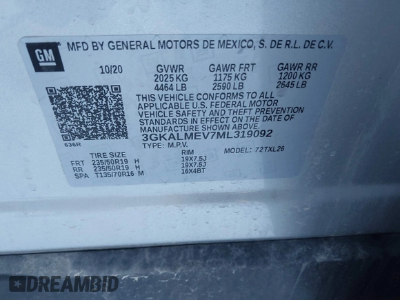 2021 GMC Terrain SLE with VIN 3GKALMEV7ML319092, listed as a IAAI auction lot 41326649 with 34,000 mi miles and . Bid and sale history available at carsss.com. Image 9.