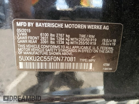 2015 BMW X6 xDrive35i with VIN 5UXKU2C55F0N77081, listed as a Copart auction lot 70188223 with 95,855 mi miles. Bid and sale history available at carsss.com. Image 16.