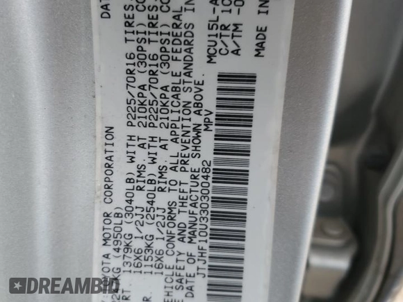 2003 Lexus RX 300 z VIN JTJHF10U330300482, wystawiony jako Copart lot #53716065 z przebiegiem 170 099 mil mil oraz Szkoda całkowita • Salvage title. Historia ofert i sprzedaży dostępna na DreamBid. Obrazek 12.