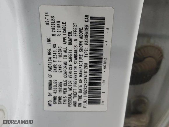 2014 Honda Accord Sedan LX with VIN 1HGCR2F33EA181260, listed as a Copart auction lot 46105755 with 148,541 mi miles and Salvage Title. Bid and sale history available at carsss.com. Image 13.