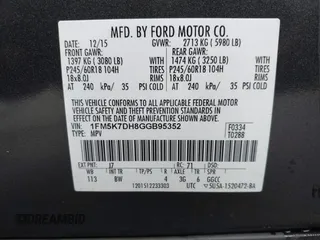 2016 Ford Explorer XLT with VIN 1FM5K7DH8GGB95352, listed as a IAAI auction lot 42118995 with 140,963 mi miles and . Bid and sale history available at carsss.com. Image 9.
