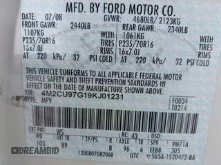 2009 Mercury Mariner Premier with VIN 4M2CU97G19KJ01231, listed as a IAAI auction lot 41674517 with Not Provided miles and . Bid and sale history available at DreamBid. Image 9.