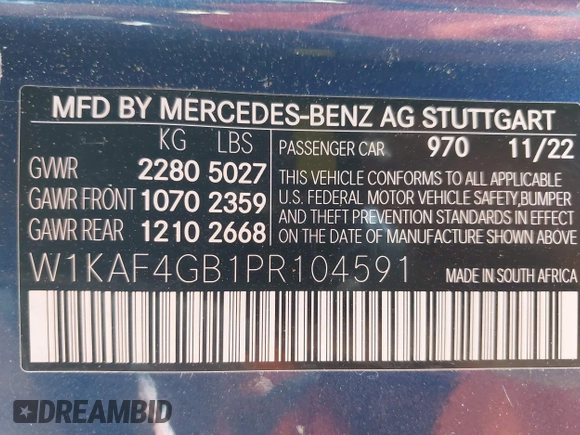2023 Mercedes-Benz C 300 с VIN W1KAF4GB1PR104591, выставлен на аукционе IAAI как лот 42148258 с пробегом 26 407 миль миль и . История ставок и продаж доступна на DreamBid. Изображение 9.