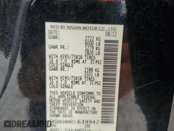 2012 Nissan Pathfinder S z VIN 5N1AR1NN8CC639942, wystawiony jako Copart lot #44321975 z przebiegiem 149 015 mil mil oraz Czysty tytuł • Clean title. Historia ofert i sprzedaży dostępna na DreamBid. Obrazek 13.