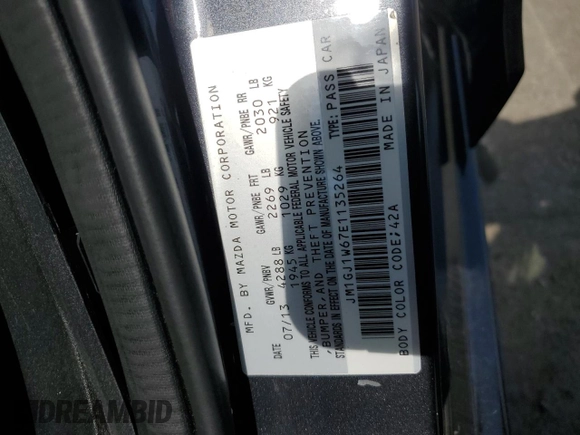 2014 Mazda 6 i Grand Touring с VIN JM1GJ1W67E1135264, выставлен на аукционе Copart как лот 70587624 с пробегом 86 926 миль миль и Списание • Salvage title. История ставок и продаж доступна на DreamBid. Изображение 12.