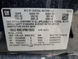 2015 GMC Yukon SLT with VIN 1GKS1BKC1FR615562, listed as a Copart auction lot 46374135 with 141,207 mi miles and Salvage Title. Bid and sale history available at carsss.com. Image 15.