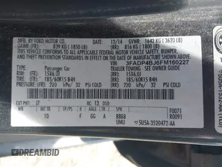 2015 Ford Fiesta SE with VIN 3FADP4BJ6FM160227, listed as a IAAI auction lot 42239191 with 131,614 mi miles and . Bid and sale history available at DreamBid. Image 9.