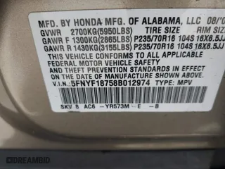 2008 Honda Pilot EX-L with VIN 5FNYF18758B012974, listed as a IAAI auction lot 41884153 with 112,165 mi miles. Bid and sale history available at carsss.com. Image 9.