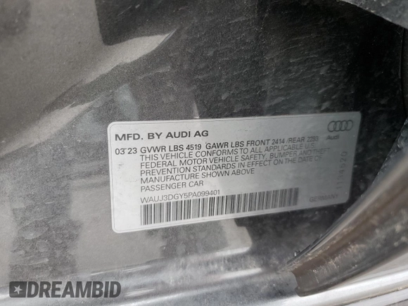 2023 Audi S3 Prestige z VIN WAUJ3DGY5PA099401, wystawiony jako Copart lot #43055445 z przebiegiem 16 731 mil mil oraz Szkoda całkowita • Salvage title. Historia ofert i sprzedaży dostępna na DreamBid. Obrazek 12.
