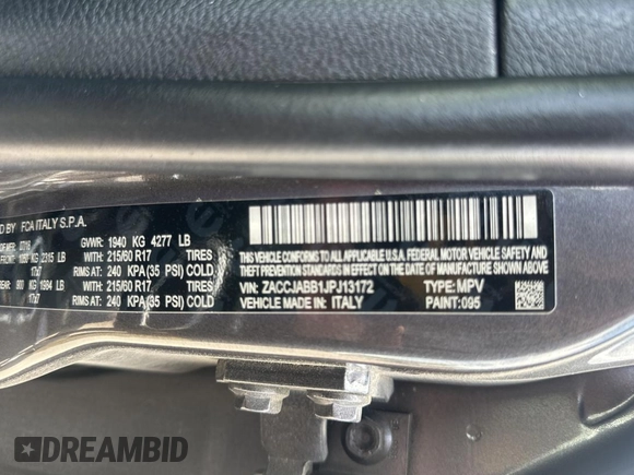 2018 Jeep Renegade Latitude с VIN ZACCJABB1JPJ13172, выставлен на аукционе Copart как лот 63663095 с пробегом 101 574 миль миль и Чистый • Clean title. История ставок и продаж доступна на DreamBid. Изображение 10.