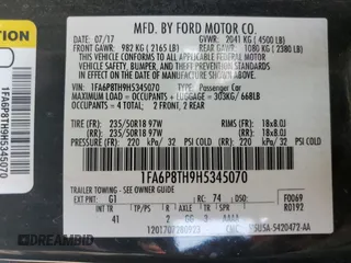 2017 Ford Mustang EcoBoost with VIN 1FA6P8TH9H5345070, listed as a Copart auction lot 52536075 with 83,598 mi miles and Salvage Title. Bid and sale history available at carsss.com. Image 14.