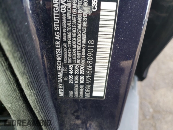 2006 Mercedes-Benz C 280 Luxury with VIN WDBRF92H66F809018, listed as a Copart auction lot 46589205 with 170,541 mi miles and Salvage Title. Bid and sale history available at DreamBid. Image 14.