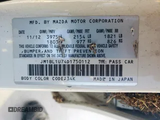 2013 Mazda 3 i Sport z VIN JM1BL1U74D1750112, wystawiony jako Copart lot #59871995 z przebiegiem 93 129 mil mil oraz Szkoda całkowita • Salvage title. Historia ofert i sprzedaży dostępna na DreamBid. Obrazek 12.