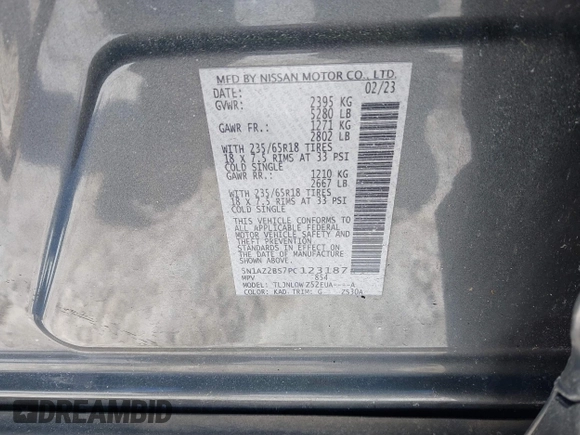 2023 Nissan Murano SV с VIN 5N1AZ2BS7PC123187, выставлен на аукционе IAAI как лот 41631296 с пробегом 63 963 миль миль и . История ставок и продаж доступна на DreamBid. Изображение 9.