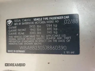 1988 BMW 3 Series z VIN WBABB2305J8860390, wystawiony jako Copart lot #80549114 z przebiegiem 73 054 mil mil oraz Czysty tytuł • Clean title. Historia ofert i sprzedaży dostępna na DreamBid. Obrazek 12.