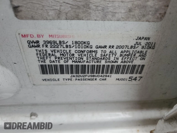 2011 Mitsubishi Lancer ES with VIN JA32U2FU9BU042941, listed as a Copart auction lot 55493625 with 300,441 mi miles and Salvage Title. Bid and sale history available at DreamBid. Image 12.