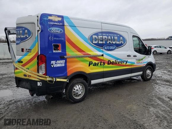2021 Ford Transit Cargo with VIN 1FTBR2C83MKA48498, listed as a Copart auction lot 47932335 with 135,997 mi miles and Salvage title. Bid and sale history available at DreamBid. Image 3.
