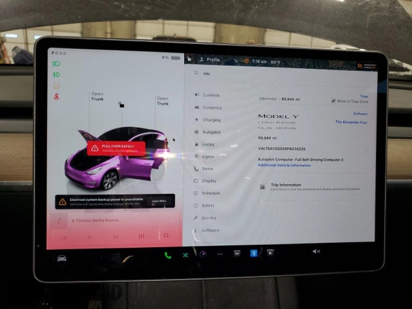 2023 Tesla Model Y Long Range with VIN 7SAYGDEE8PA034239, listed as a Copart auction lot 46429785 with 66,944 mi miles and Non Repairable. Bid and sale history available at DreamBid. Image 9.