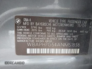 2010 BMW 3 Series 328i with VIN WBAPH7G54ANM51838, listed as a IAAI auction lot 41484425 with 143,259 mi miles and . Bid and sale history available at carsss.com. Image 9.