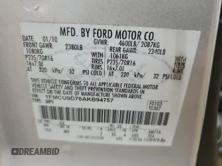 2010 Ford Escape XLT с VIN 1FMCU9D76AKB94757, выставлен на аукционе Copart как лот 55735585 с пробегом 175 030 миль миль и Списание • Salvage title. История ставок и продаж доступна на DreamBid. Изображение 13.