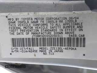 2005 Toyota Corolla CE with VIN JTDBR32E652050311, listed as a IAAI auction lot 41935276 with 142,486 mi miles and . Bid and sale history available at DreamBid. Image 9.