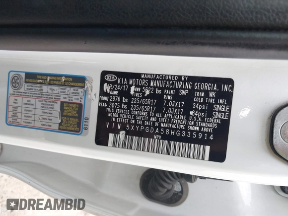 2017 Kia Sorento LX с VIN 5XYPGDA58HG335914, выставлен на аукционе IAAI как лот 42230037 с пробегом 98 202 миль миль и . История ставок и продаж доступна на DreamBid. Изображение 9.