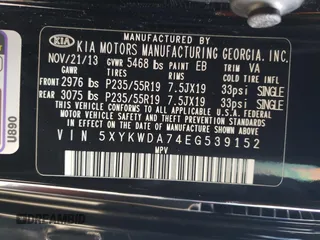 2014 Kia Sorento SX with VIN 5XYKWDA74EG539152, listed as a Copart auction lot 48108395 with 97,299 mi miles and Clean Title. Bid and sale history available at DreamBid. Image 13.