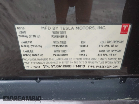 2013 Tesla Model S с VIN 5YJSA1CG0DFP14013, выставлен на аукционе IAAI как лот 42352134 с пробегом 99 996 миль миль и . История ставок и продаж доступна на DreamBid. Изображение 9.