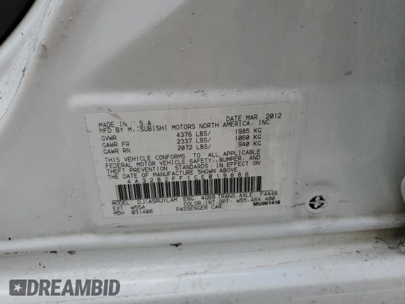 2012 Mitsubishi Galant FE z VIN 4A32B2FF1CE019686, wystawiony jako Copart lot #55268385 z przebiegiem 194 351 mil mil oraz Szkoda całkowita • Salvage title. Historia ofert i sprzedaży dostępna na DreamBid. Obrazek 12.