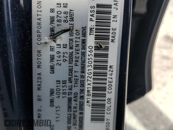 2016 Mazda Mazda3 i Grand Touring with VIN JM1BM1X72G1305560, listed as a Copart auction lot 52333205 with 158,906 mi miles and Salvage Title. Bid and sale history available at carsss.com. Image 14.