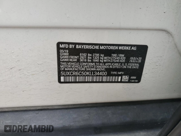 2019 BMW X5 xDrive40i with VIN 5UXCR6C50KLL34400, listed as a Copart auction lot 52299795 with 60,439 mi miles and Salvage Title. Bid and sale history available at carsss.com. Image 13.
