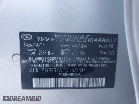 2018 Hyundai Sonata SEL with VIN 5NPE34AF1JH673343, listed as a IAAI auction lot 41827225 with 29,732 mi miles and . Bid and sale history available at carsss.com. Image 9.