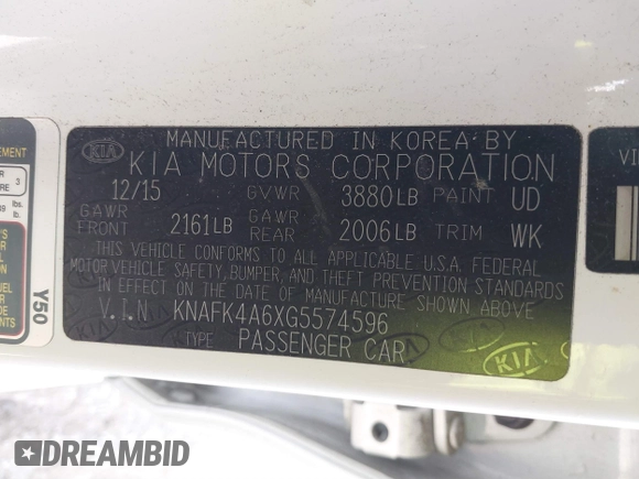 2016 Kia Forte LX with VIN KNAFK4A6XG5574596, listed as a IAAI auction lot 41641410 with 98,898 mi miles. Bid and sale history available at carsss.com. Image 9.