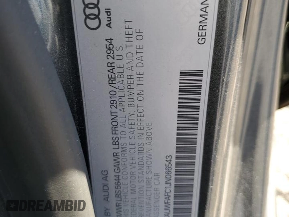 2018 Audi S7 Premium Plus z VIN WAUWFAFC1JN066543, wystawiony jako Copart lot #83205424 z przebiegiem 62 756 mil mil oraz Szkoda całkowita • Salvage title. Historia ofert i sprzedaży dostępna na DreamBid. Obrazek 14.