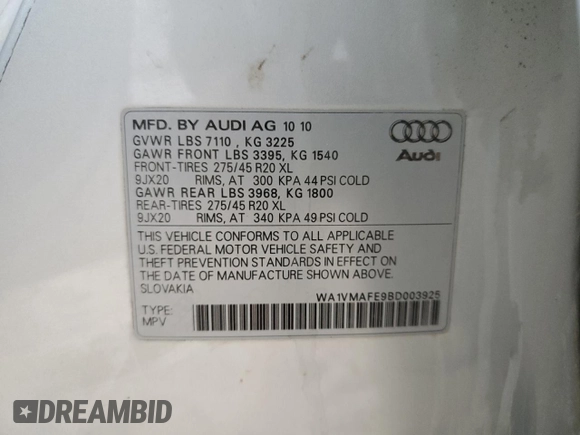 2011 Audi Q7 Prestige z VIN WA1VMAFE9BD003925, wystawiony jako Copart lot #46988635 z przebiegiem 243 263 mil mil oraz Szkoda całkowita • Salvage title. Historia ofert i sprzedaży dostępna na DreamBid. Obrazek 13.