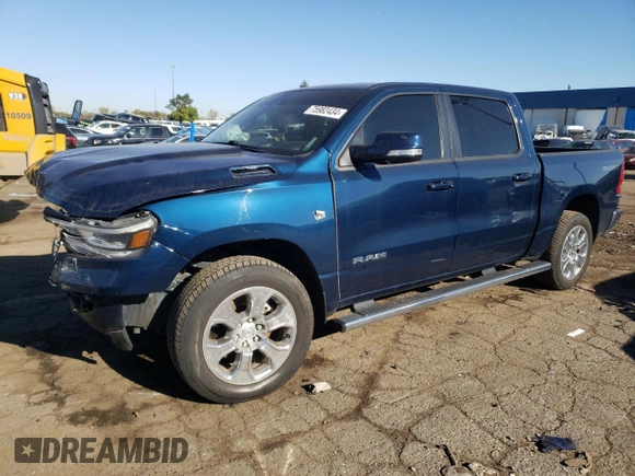 2022 Ram 1500 Big Horn with VIN 1C6RRFFG2NN301360, listed as a Copart auction lot 75982434 with 62,731 mi miles and Clean Title. Bid and sale history available at carsss.com. Image 1.